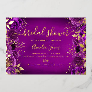 Invitation En Aluminium Mariage Fleur Rose Fleur Or Violet Lavage De Noces