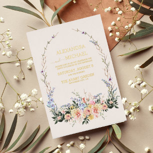 Invitation En Aluminium Mariage Fleur Sauvage Aquarelle Bohème Neutre Feui