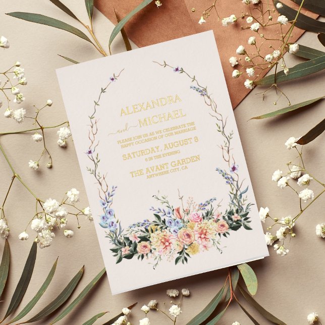 Invitation En Aluminium Mariage Fleur Sauvage Aquarelle Bohème Neutre Feui (Créateur téléchargé)