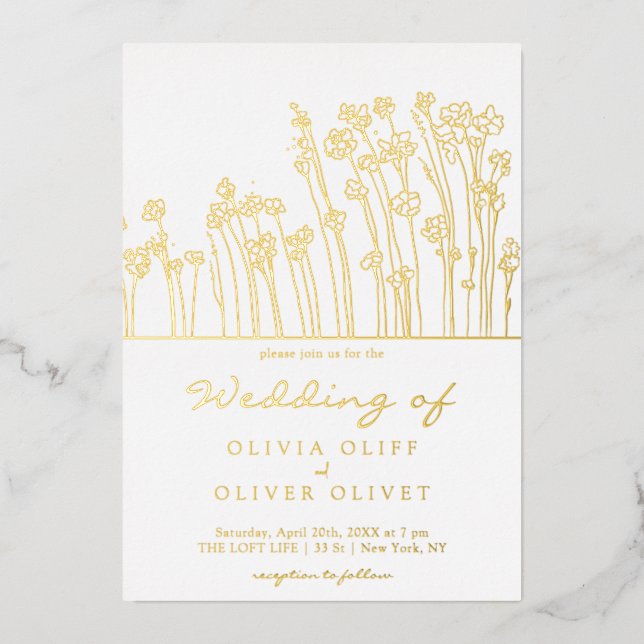 Invitation En Aluminium Mariage Fleur sauvage bleu (Recto)