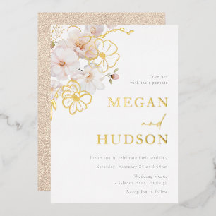 Invitation En Aluminium Mariage Fleur sauvage Gold & Blush Golden