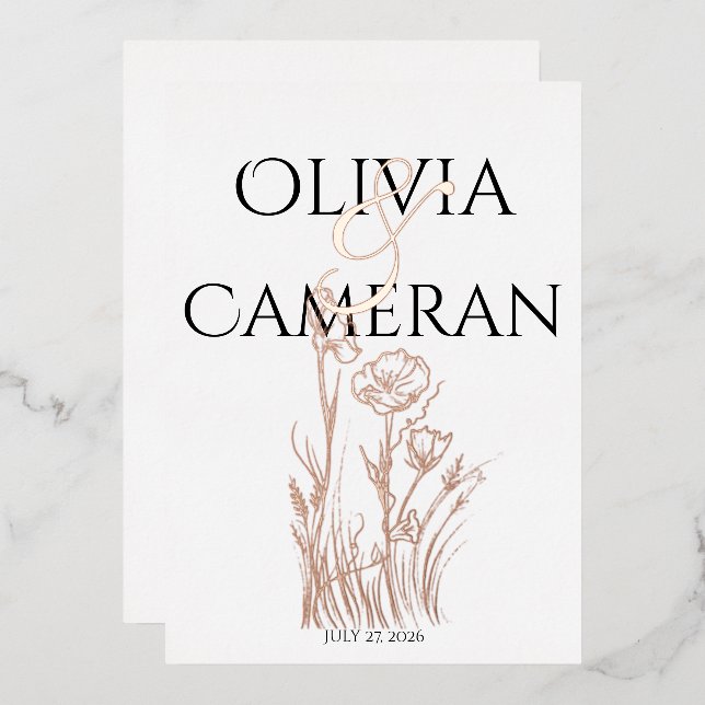 Invitation En Aluminium Mariage Fleur sauvage moderne (Recto/Verso)