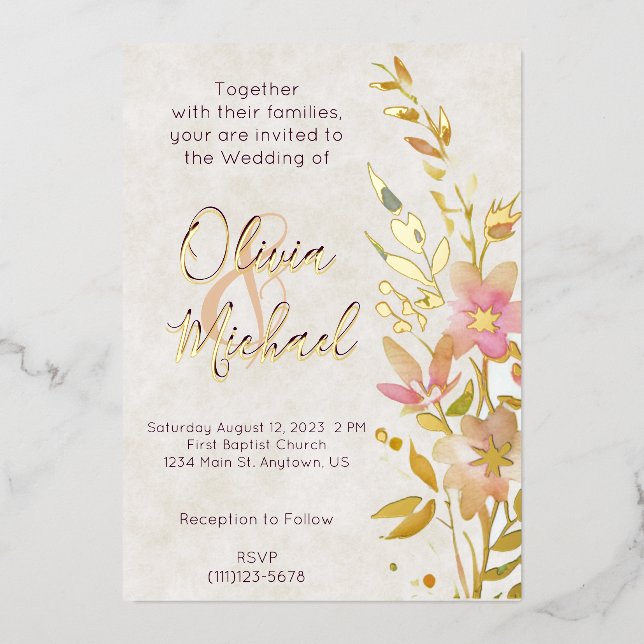 Invitation En Aluminium Mariage fleur sauvage naturel (Recto)