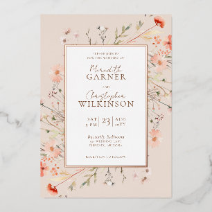 Invitation En Aluminium Mariage Fleur sauvage rose Gold Foil
