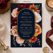 Mariage Fleurie Navy Burgundy Orange Sombre et Élé
