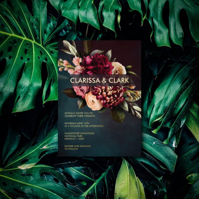 Invitation En Aluminium Mariage Fleuris Gras Marsala Sombre et Audacieux (Créateur téléchargé)