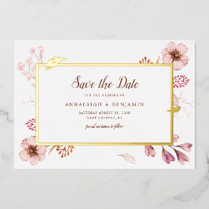 Invitation En Aluminium Mariage Fleurs Botaniques Aquarelle Save the Date