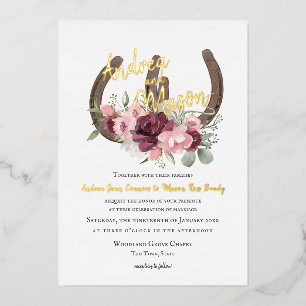 Invitation En Aluminium Mariage Fleurs de Fer à Cheval et Bourgogne Rose