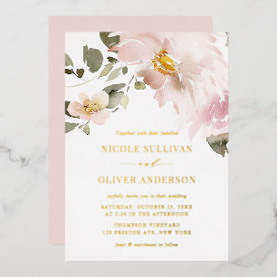 Invitation En Aluminium Mariage Fleurs de Teint Roseau Aquarelle Féminine