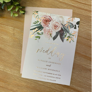 Invitation En Aluminium Mariage Fleurs Rose Gold Foil & Blush