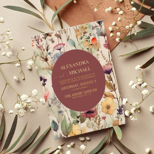 Invitation En Aluminium Mariage Fleurs Sauvages Tons Éteints Aquarelle Boh