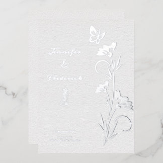 Invitation En Aluminium Mariage floral à huile d'argent