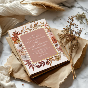 Invitation En Aluminium Mariage Floral Automnal Rustique Or