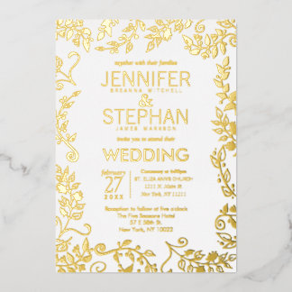 Invitation En Aluminium Mariage Floral Blanc Élégant en Or Réel