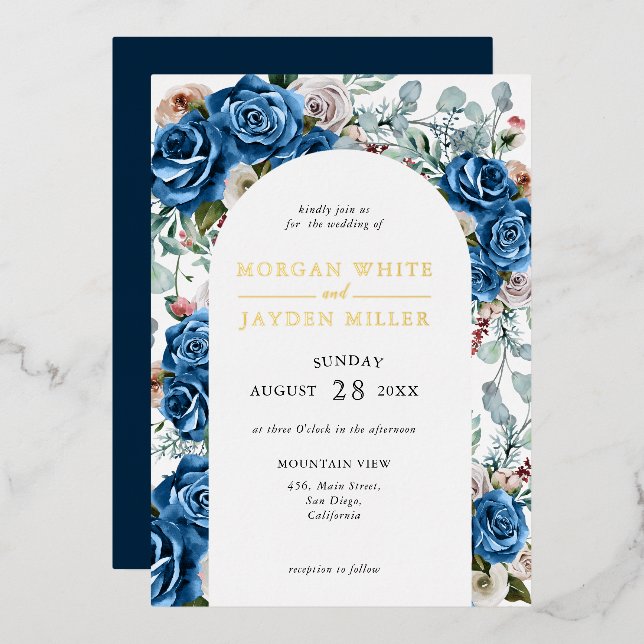 Invitation En Aluminium Mariage floral bleu bleu bleu rose roux (Recto/Verso)