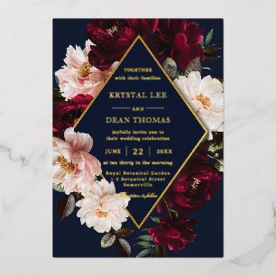 Invitation En Aluminium Mariage Floral Bleu Nuit Burgundy Blush Sombre
