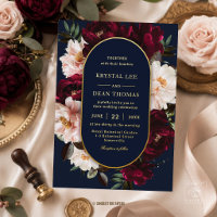Mariage Floral Bleu Nuit Burgundy Foncé Blush Somb