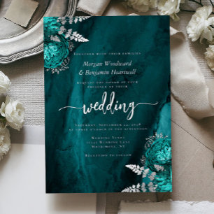 Invitation En Aluminium Mariage Floral Bleu Turquoise Élégant