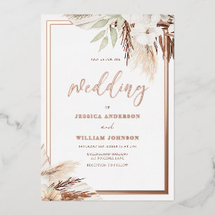 Invitation En Aluminium Mariage Floral Boho Blanc Or Rose Réel 