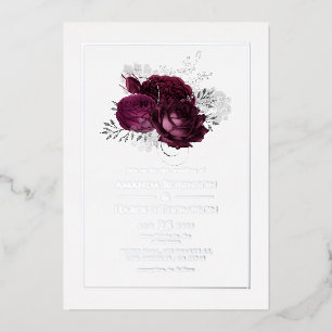 Invitation En Aluminium Mariage floral bordeaux et argent
