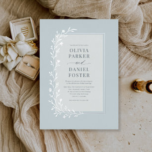 Invitation En Aluminium Mariage Floral Botanique Bleu Poussiéreux Argent