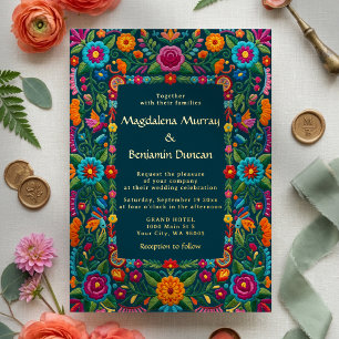 Invitation En Aluminium Mariage Floral Broderie Colorée Fiesta Mexicaine