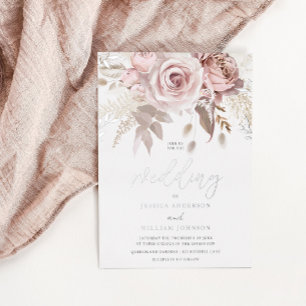 Invitation En Aluminium Mariage floral Divin Argent & Blush