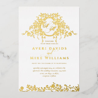 Invitation En Aluminium Mariage Floral Doré Élégant Classique Vintage Fran