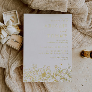 Invitation En Aluminium Mariage Floral Doré Luxueux