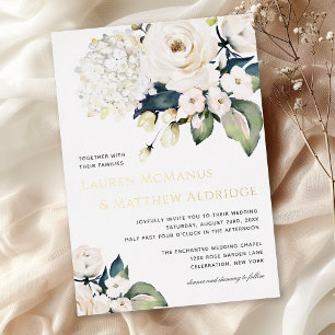 Invitation En Aluminium Mariage Floral Élégant Aquarelle Blanche