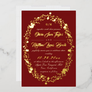 Invitation En Aluminium Mariage Floral Élégant Moderne Rouge Or Romantique