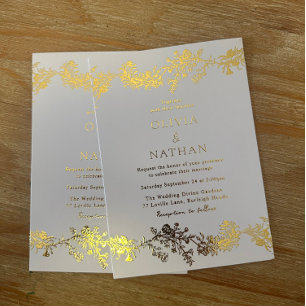 Invitation En Aluminium Mariage Floral Élégant Vintage Or et Blanc