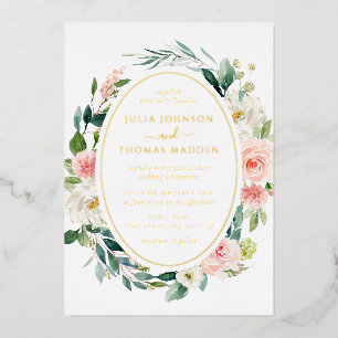Invitation En Aluminium Mariage Floral Feuillage Rouge Doré