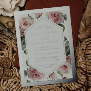Invitation En Aluminium Mariage floral flush à l'huile d'argent
