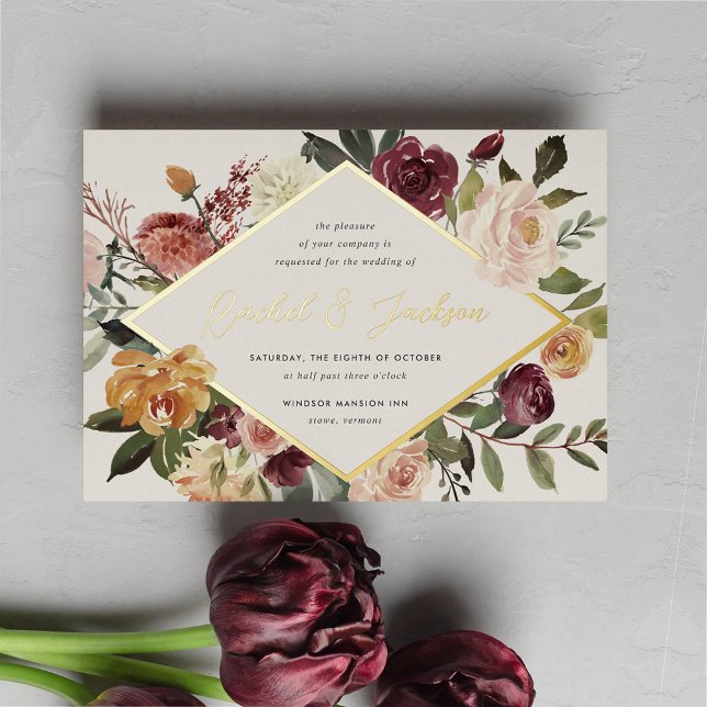 Invitation En Aluminium Mariage floral géométrique en fleur rustique (Créateur téléchargé)