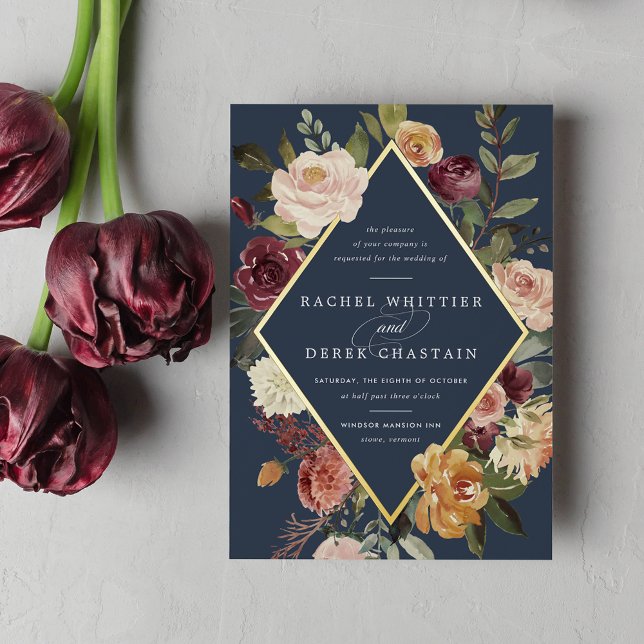 Invitation En Aluminium Mariage floral géométrique en fleur rustique (Créateur téléchargé)