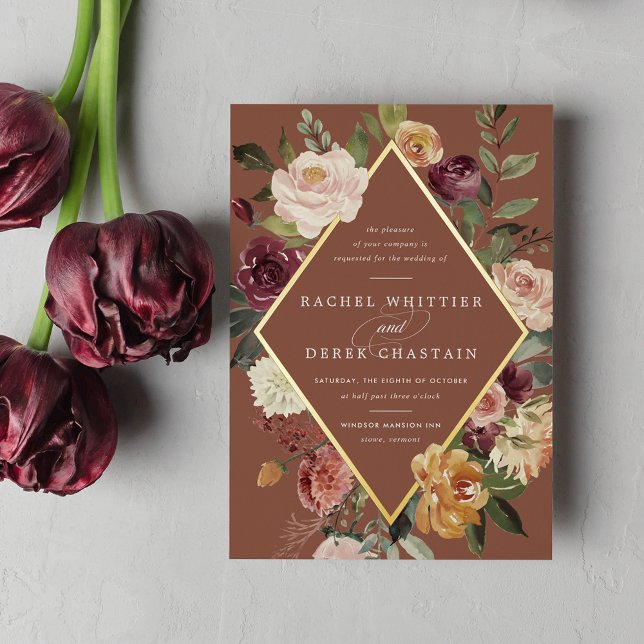 Invitation En Aluminium Mariage floral géométrique en fleur rustique (Créateur téléchargé)
