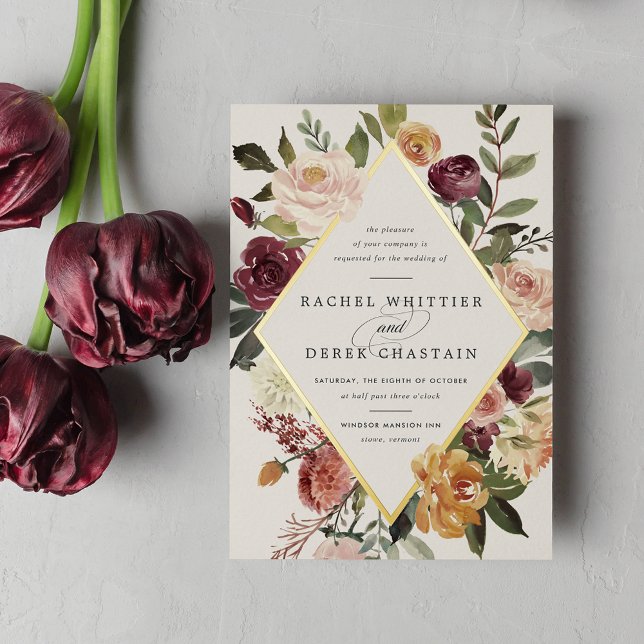 Invitation En Aluminium Mariage floral géométrique en fleur rustique (Créateur téléchargé)