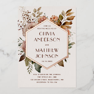 Invitation En Aluminium Mariage Floral Géométrique Or Rose Clair Beige