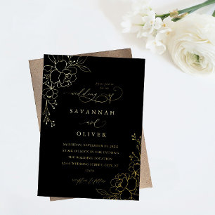 Invitation En Aluminium Mariage Floral Gold Linal Black & Gold