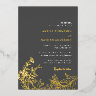 Invitation En Aluminium Mariage Floral Gris Or Vintage