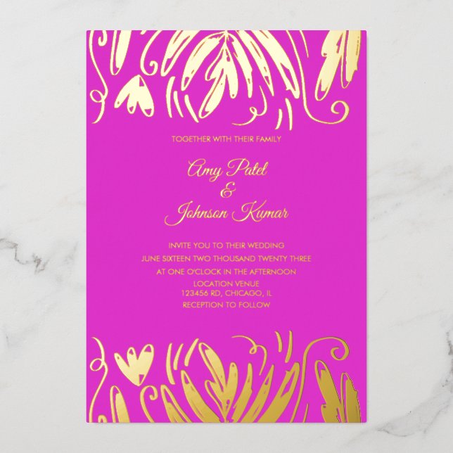 Invitation En Aluminium Mariage floral indien tiré à l'hindou (Recto)