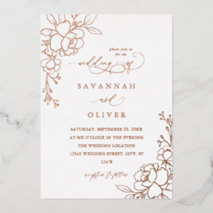 Invitation En Aluminium Mariage Floral Linal Or Blanc & Foil