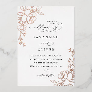 Invitation En Aluminium Mariage Floral Linal Or Blanc, Noir & Foil