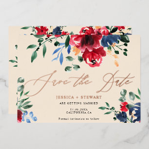 Invitation En Aluminium Mariage floral marine bordeaux rustique enregistre