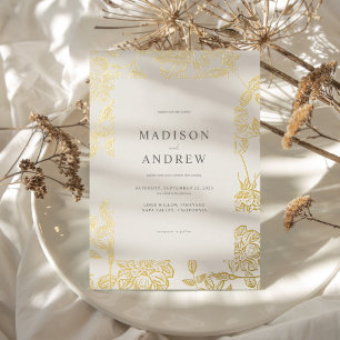 Invitation En Aluminium Mariage Floral Minimaliste Moderne Doré