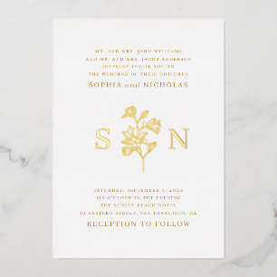 Invitation En Aluminium Mariage floral minimaliste Monogramme Or Luxe