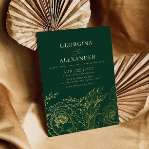 Invitation En Aluminium Mariage Floral Minimaliste Vert Émeraude Or