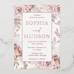 Invitation En Aluminium Mariage floral moderne Blush or Rose
