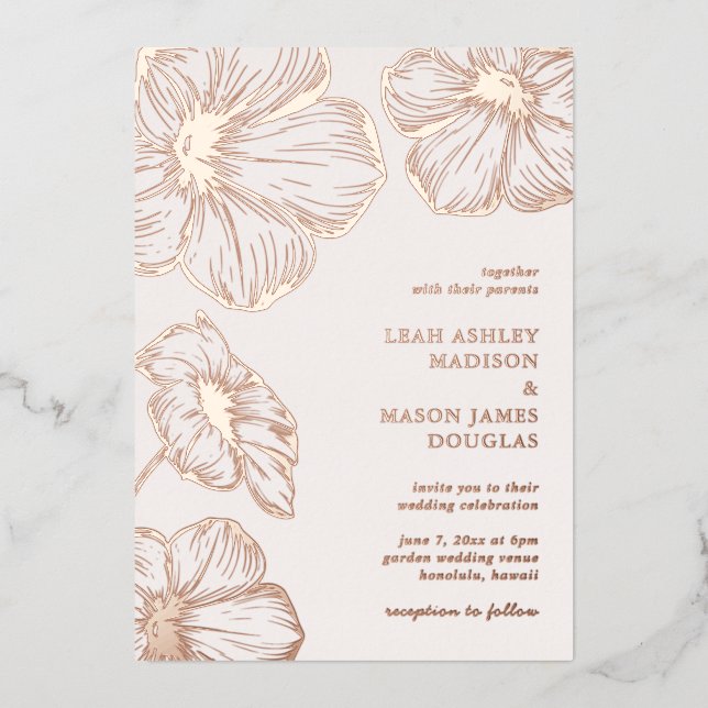 Invitation En Aluminium Mariage floral moderne élégant (Recto)